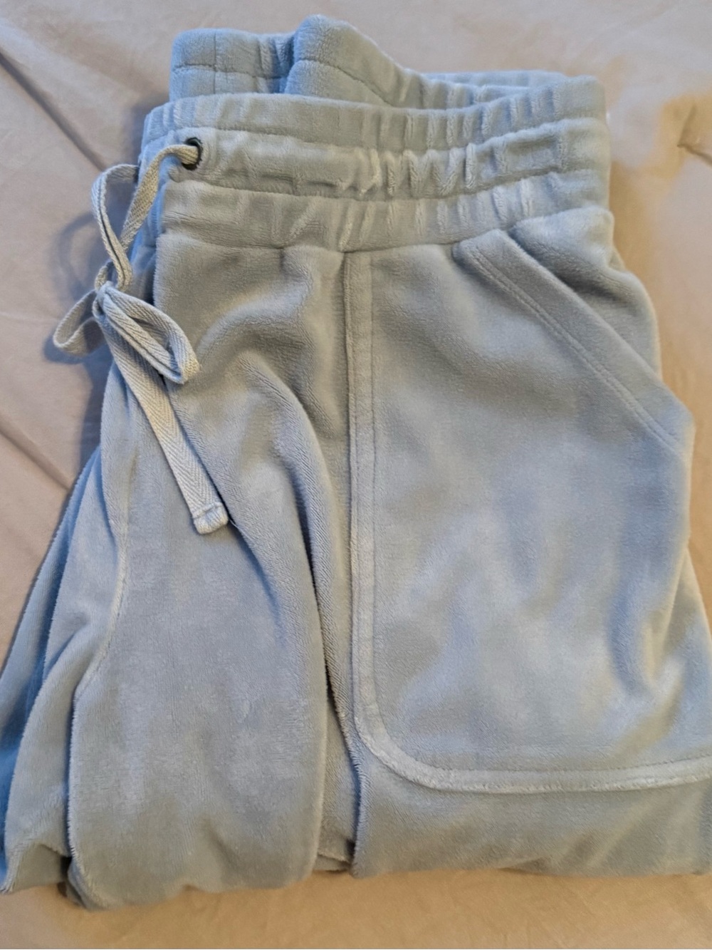 Free Press Pastel Blue Velour Drawstring Jogger Pants Size Medium Lounge Y2K